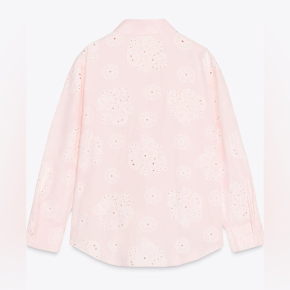 Zara Pink Cotton White Eyelet Button-Up Blouse | L | Rubberized Eyelets | NWT - Picture 10 of 13
